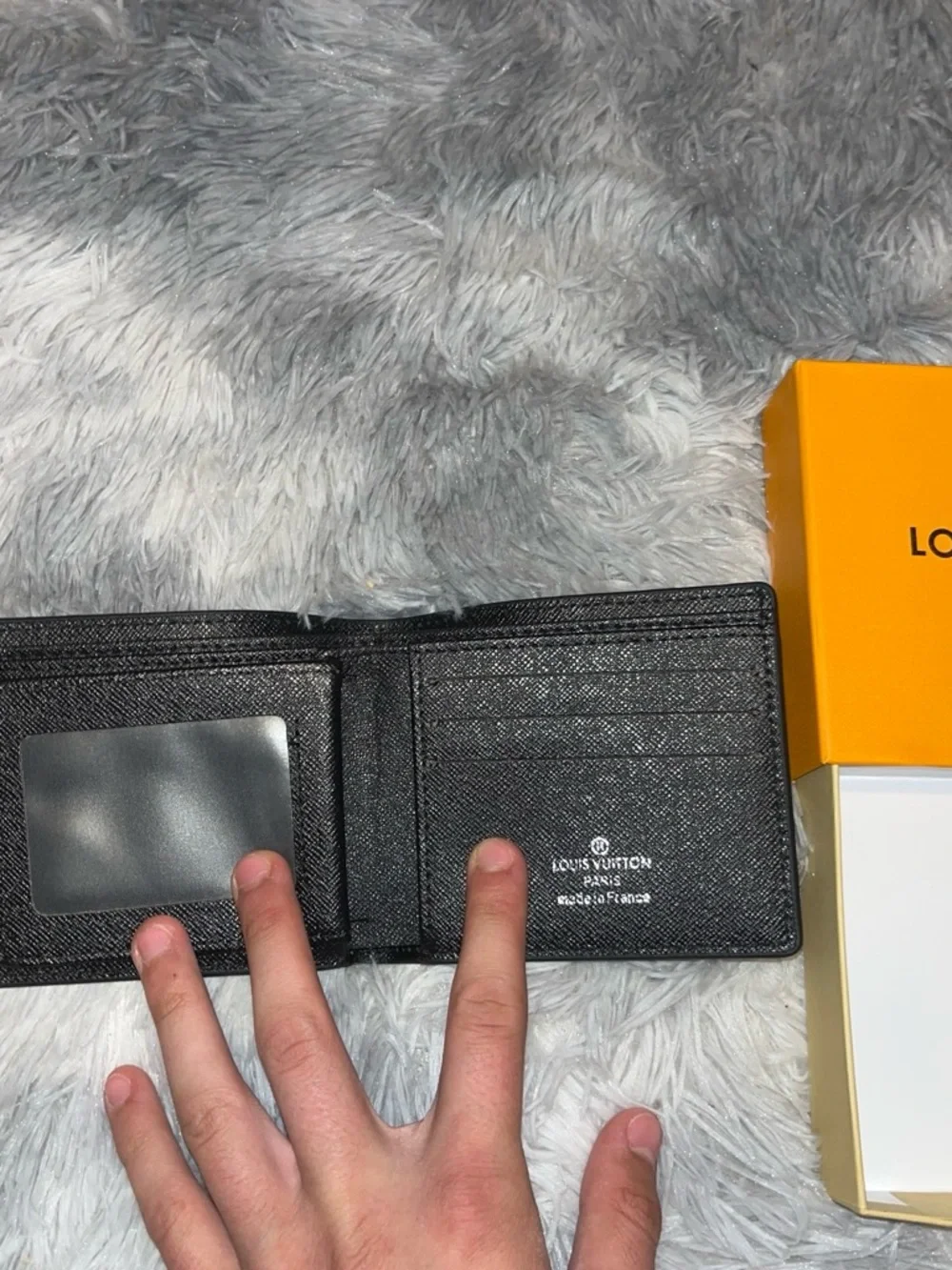 Louis Vuitton Black Monogram Eclipse Bi-Fold Wallet comes with Orange Box